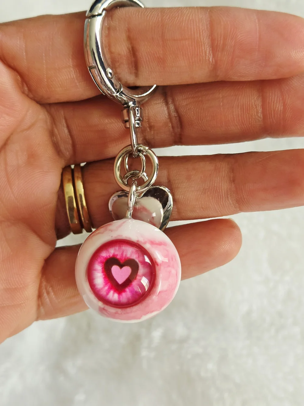 Pink Heart Eyeball Keychain Bag Charm